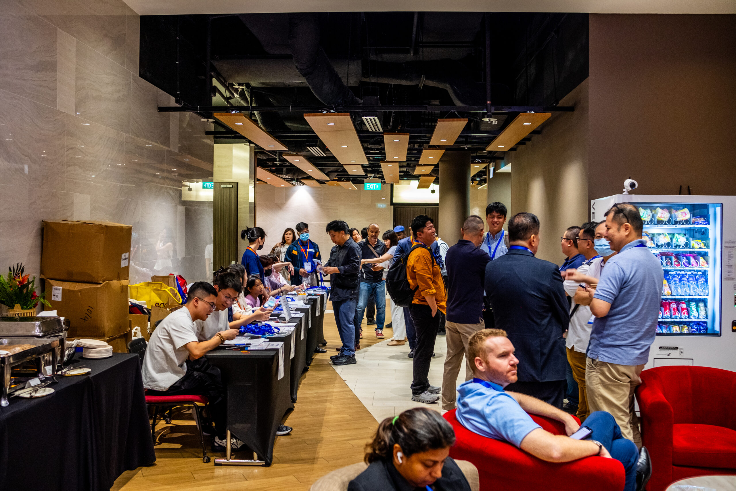 Conference delegates and exhibition interaction